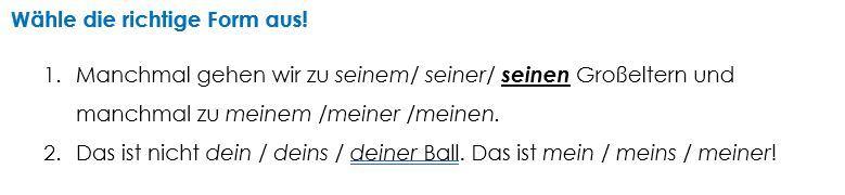 Übungen deutsche Grammatik Beispiel